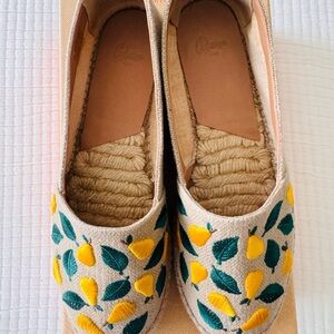 Castaner Beige Espadrilles with Yellow Pear Embroidery